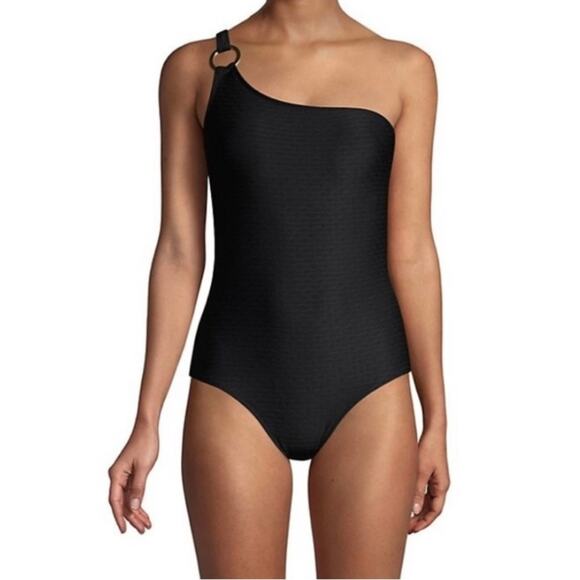 SHOSHANNA Swimsuit One Piece One Shoulder Black Tide Jacquard Textured NWT SZ 6 - Picture 2 of 14